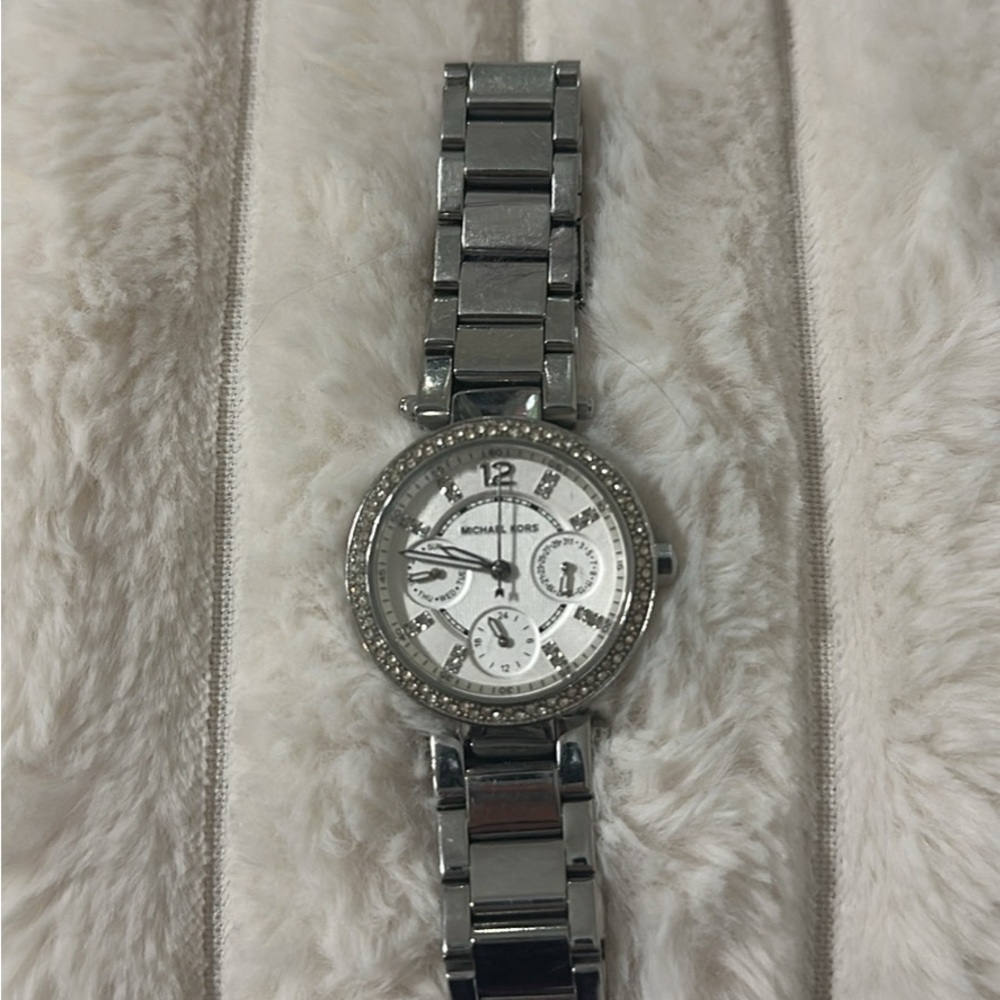 Michael Kors Silver-Tone Watch with Crystal Accents
